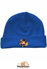 Umschlagmütze Rox-01 in Royalblau mit Motiv Künstler mit Palette