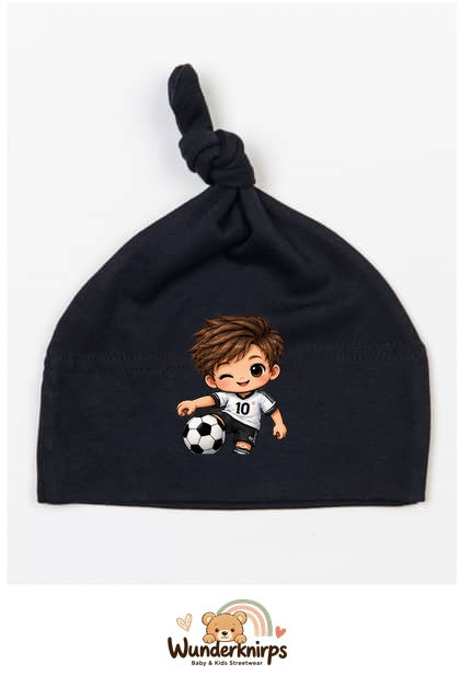 Knotenmütze Babybugz BZ15 in Schwarz mit Motiv Fußballspieler