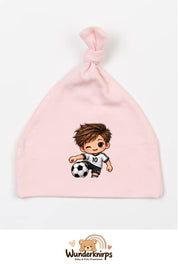 Knotenmütze Babybugz BZ15 in Pastellrosa mit Motiv Fußballspieler