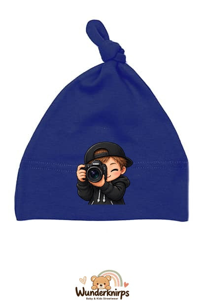 Knotenmütze Babybugz BZ15 in Marineblau mit Motiv Fotograf mit Kamera