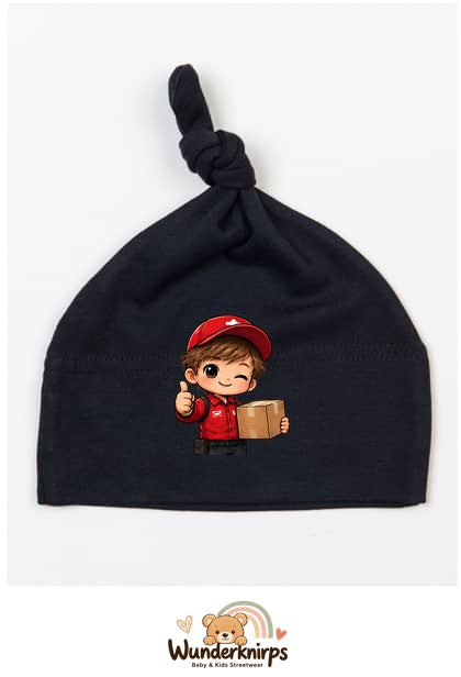 Knotenmütze Babybugz BZ15 in Schwarz mit Motiv Paketbote