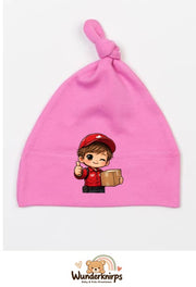 Knotenmütze Babybugz BZ15 in Bubblegum-Pink mit Motiv Paketbote
