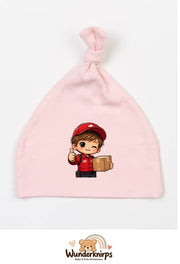 Knotenmütze Babybugz BZ15 in Pastellrosa mit Motiv Paketbote