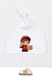 Knotenmütze Babybugz BZ15 in Weiß mit Motiv Paketbote