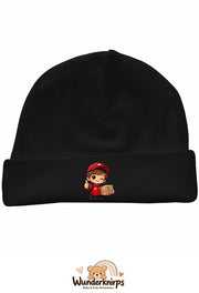 Umschlagmütze Rox-01 in Schwarz mit Motiv Paketbote