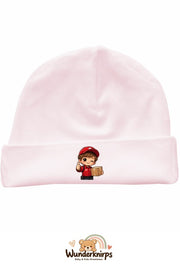Umschlagmütze Rox-01 in Pastellrosa mit Motiv Paketbote
