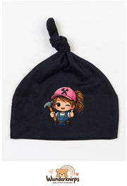 Knotenmütze Babybugz BZ15 in Schwarz mit Motiv Handwerkerin mit Hammer