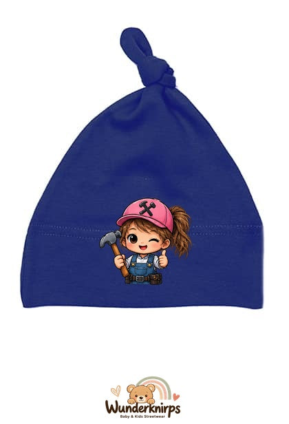 Knotenmütze Babybugz BZ15 in Marineblau mit Motiv Handwerkerin mit Hammer