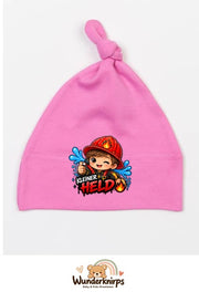 Knotenmütze Babybugz BZ15 in Bubblegum-Pink mit Motiv Feuerwehr Kleiner Held