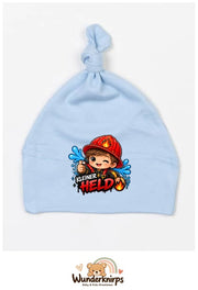 Knotenmütze Babybugz BZ15 in Staubblau mit Motiv Feuerwehr Kleiner Held