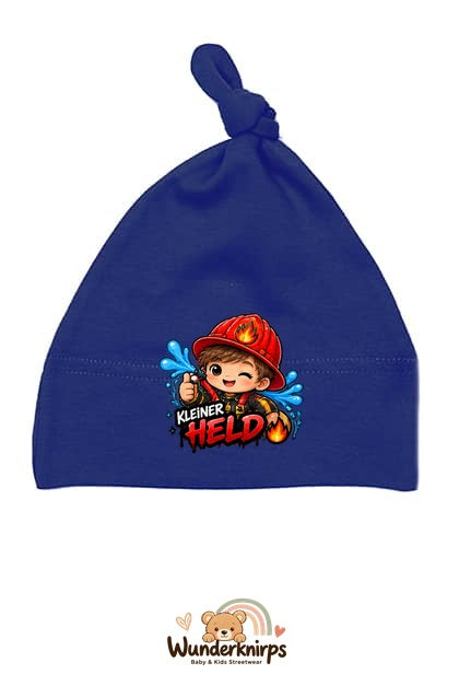 Knotenmütze Babybugz BZ15 in Marineblau mit Motiv Feuerwehr Kleiner Held