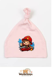Knotenmütze Babybugz BZ15 in Pastellrosa mit Motiv Feuerwehr Kleiner Held