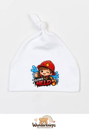 Knotenmütze Babybugz BZ15 in Weiß mit Motiv Feuerwehr Kleiner Held