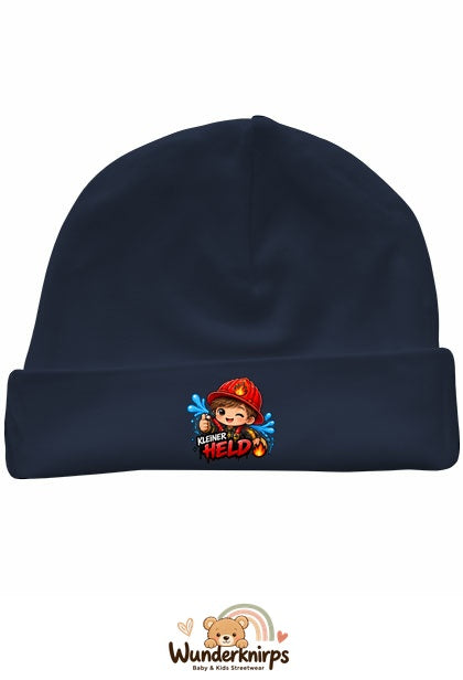 Umschlagmütze Rox-01 in Marineblau mit Motiv Feuerwehr Kleiner Held
