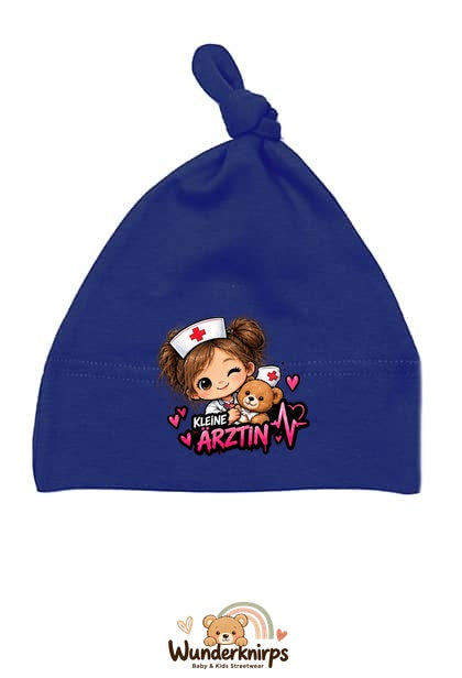 Knotenmütze Babybugz BZ15 in Marineblau mit Motiv Kleine Ärztin