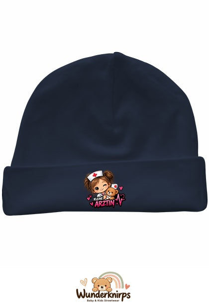 Umschlagmütze Rox-01 in Marineblau mit Motiv Kleine Ärztin