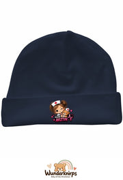 Umschlagmütze Rox-01 in Marineblau mit Motiv Kleine Ärztin