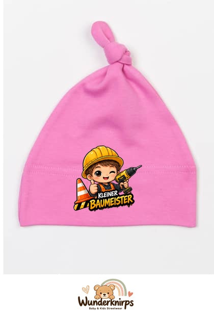 Knotenmütze Babybugz BZ15 in Bubblegum-Pink mit Motiv Kleiner Baumeister