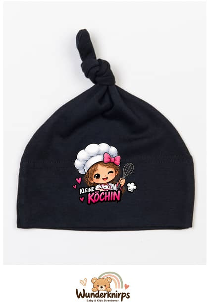 Knotenmütze Babybugz BZ15 in Schwarz mit Motiv Kleine Köchin