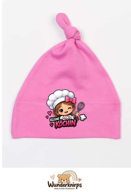 Knotenmütze Babybugz BZ15 in Bubblegum-Pink mit Motiv Kleine Köchin