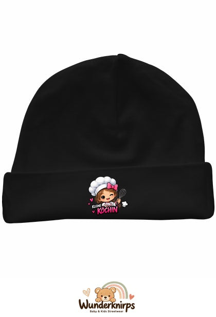 Umschlagmütze Rox-01 in Schwarz mit Motiv Kleine Köchin