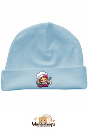 Umschlagmütze Rox-01 in Pastellblau mit Motiv Kleine Köchin