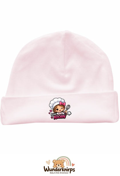 Umschlagmütze Rox-01 in Pastellrosa mit Motiv Kleine Köchin
