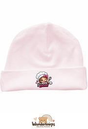 Umschlagmütze Rox-01 in Pastellrosa mit Motiv Kleine Köchin