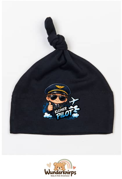 Knotenmütze Babybugz BZ15 in Schwarz mit Motiv Kleiner Pilot