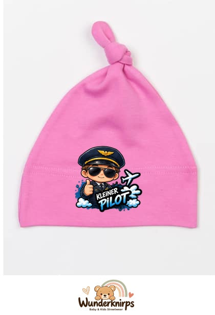 Knotenmütze Babybugz BZ15 in Bubblegum-Pink mit Motiv Kleiner Pilot