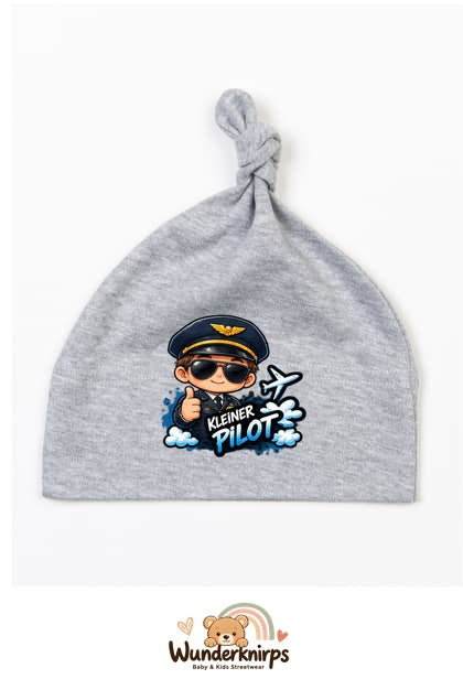 Knotenmütze Babybugz BZ15 in Grau meliert mit Motiv Kleiner Pilot