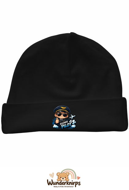 Umschlagmütze Rox-01 in Schwarz mit Motiv Kleiner Pilot