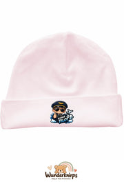 Umschlagmütze Rox-01 in Pastellrosa mit Motiv Kleiner Pilot