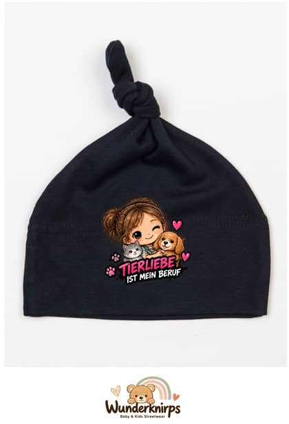 Knotenmütze Babybugz BZ15 in Schwarz mit Motiv Tierliebe ist mein Beruf