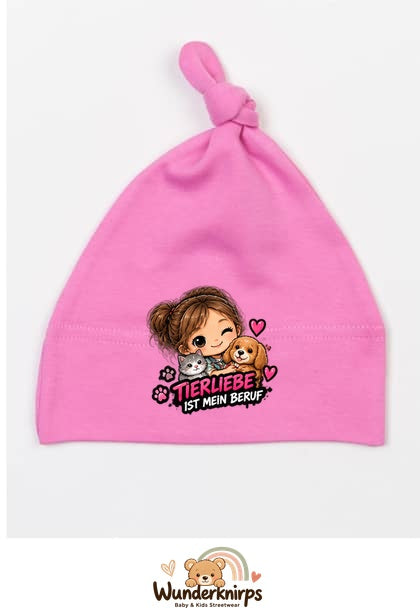 Knotenmütze Babybugz BZ15 in Bubblegum-Pink mit Motiv Tierliebe ist mein Beruf