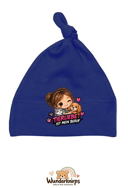 Knotenmütze Babybugz BZ15 in Marineblau mit Motiv Tierliebe ist mein Beruf
