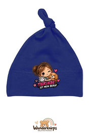 Knotenmütze Babybugz BZ15 in Marineblau mit Motiv Tierliebe ist mein Beruf