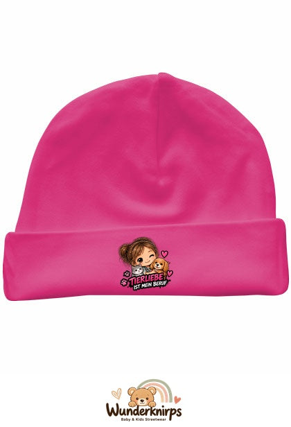 Umschlagmütze Rox-01 in Pink mit Motiv Tierliebe ist mein Beruf