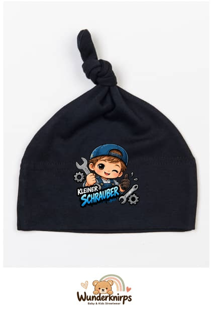 Knotenmütze Babybugz BZ15 in Schwarz mit Motiv Kleiner Schrauber