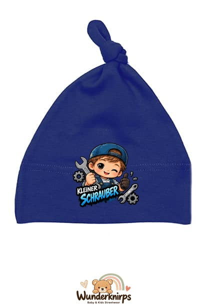Knotenmütze Babybugz BZ15 in Marineblau mit Motiv Kleiner Schrauber