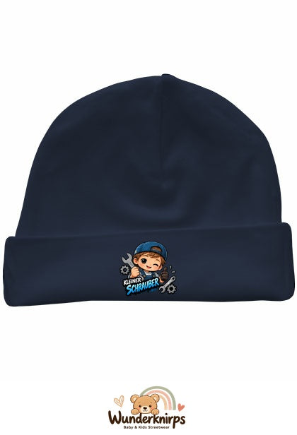 Umschlagmütze Rox-01 in Marineblau mit Motiv Kleiner Schrauber