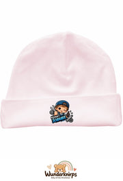 Umschlagmütze Rox-01 in Pastellrosa mit Motiv Kleiner Schrauber