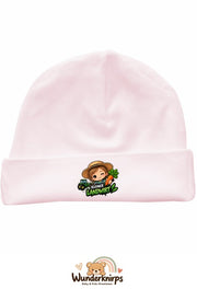 Umschlagmütze Rox-01 in Pastellrosa mit Motiv Kleiner Landwirt