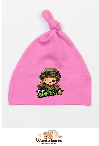 Knotenmütze Babybugz BZ15 in Bubblegum-Pink mit Motiv Kleiner Kämpfer