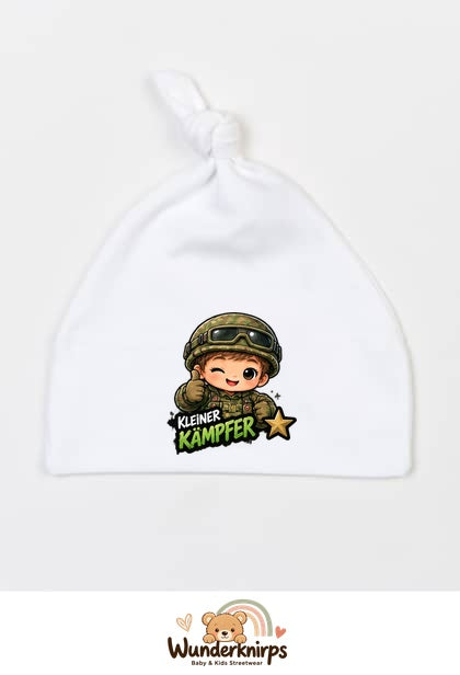 Knotenmütze Babybugz BZ15 in Weiß mit Motiv Kleiner Kämpfer