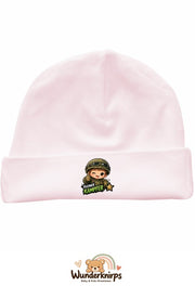 Umschlagmütze Rox-01 in Pastellrosa mit Motiv Kleiner Kämpfer