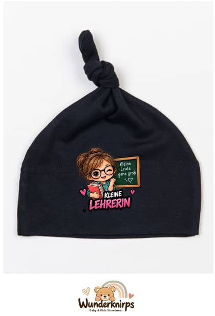 Knotenmütze Babybugz BZ15 in Schwarz mit Motiv Kleine Lehrerin