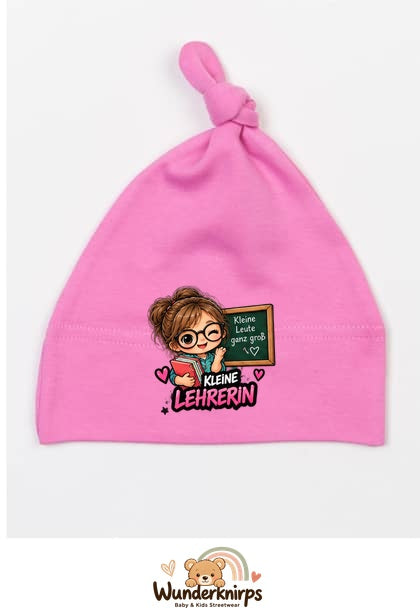 Knotenmütze Babybugz BZ15 in Bubblegum-Pink mit Motiv Kleine Lehrerin