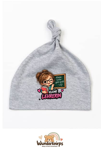 Knotenmütze Babybugz BZ15 in Grau meliert mit Motiv Kleine Lehrerin