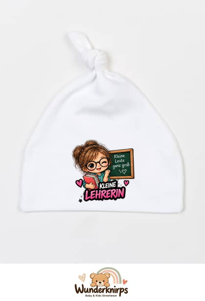 Knotenmütze Babybugz BZ15 in Weiß mit Motiv Kleine Lehrerin